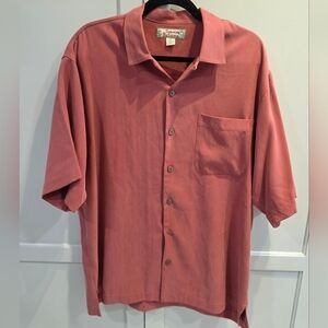 Tommy Bahama Silk Shirt Coral Orange Short Sleeve Camp Style Medium